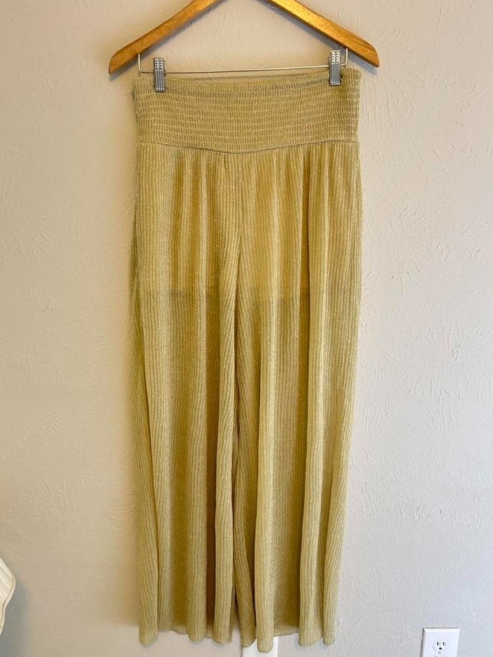 H&M Gold Smocked Pants Sheer Pleated Medium